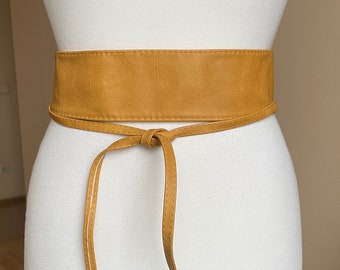 Vintage Sash Mustard Yellow Wide OBI Cinch Non Leather belt, S M size