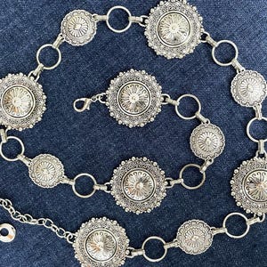Western Chain Concho belt Silver tone Metal belt M L XL 2XL