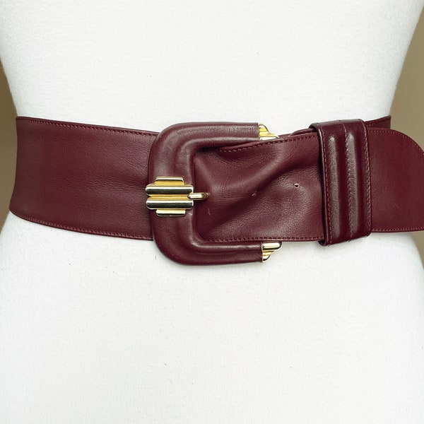 Vintage  75-85 cm/ 29-33" Burgundy Maroon Wide Soft Leather belt