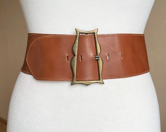 60s 70s Vintage 7.6 cm/ 3" Ancho Marrón 31-35"/ 80-90cm Cinturón de cuero de cintura baja alta