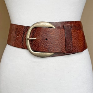 Vintage Heavy Duty Extra Wide Asymmetrical Brown High Low Waist Thick Leather belt, 80-92 cm, 31-36"