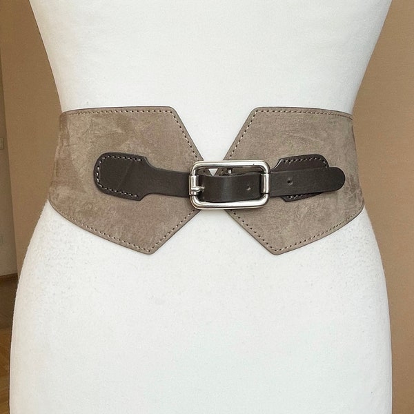 Germany Vintage Nubuck Light Taupe Grey Corset Leather belt, 80-85 cm, 31-33"