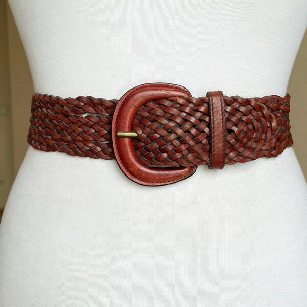 Ceinture en cuir tressé marron XS S vintage