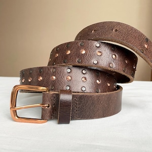Germany Vintage XL Brown Studded Leather belt, 98-108cm, 38-42&quot;