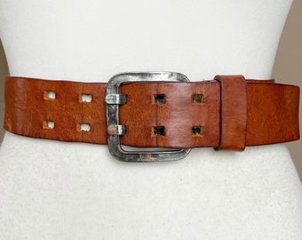 Vintage 31-36"/ 80-92cm Western Double Prong Brown Leather belt
