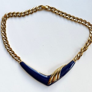 Vintage blauw met goudkleurige chokerketting, 41 cm/16&quot; lang