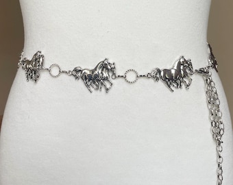 Cintura Western Con Conchos A Catena In Metallo, Margherite, Regolabile 67-95 Cm, Per Donna, Abiti E Jeans