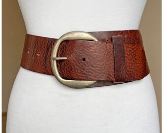 Vintage Heavy Duty Extra Wide Asymmetrical Brown High Low Waist Thick Leather belt, 80-92 cm, 31-36"