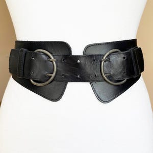 ヴィンテージ ワイド ブラック レザーベルト（ダブルバックル付き）、27～31インチ/70～80 cm
