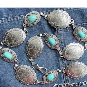 Western-Concho-Gürtel Südwestern Silver Metal Concho-Kettengürtel