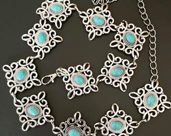Vintage Southwest Silver-Toned Thunderbird Concho Belt/Necklace Vintage Silver Tone Southwest Thunderbird Link Concho Belt  main image 4
