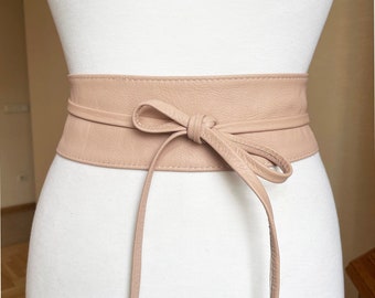 Vintage Soft OBI Pastell Pink Sash Wide Cinch Ledergürtel