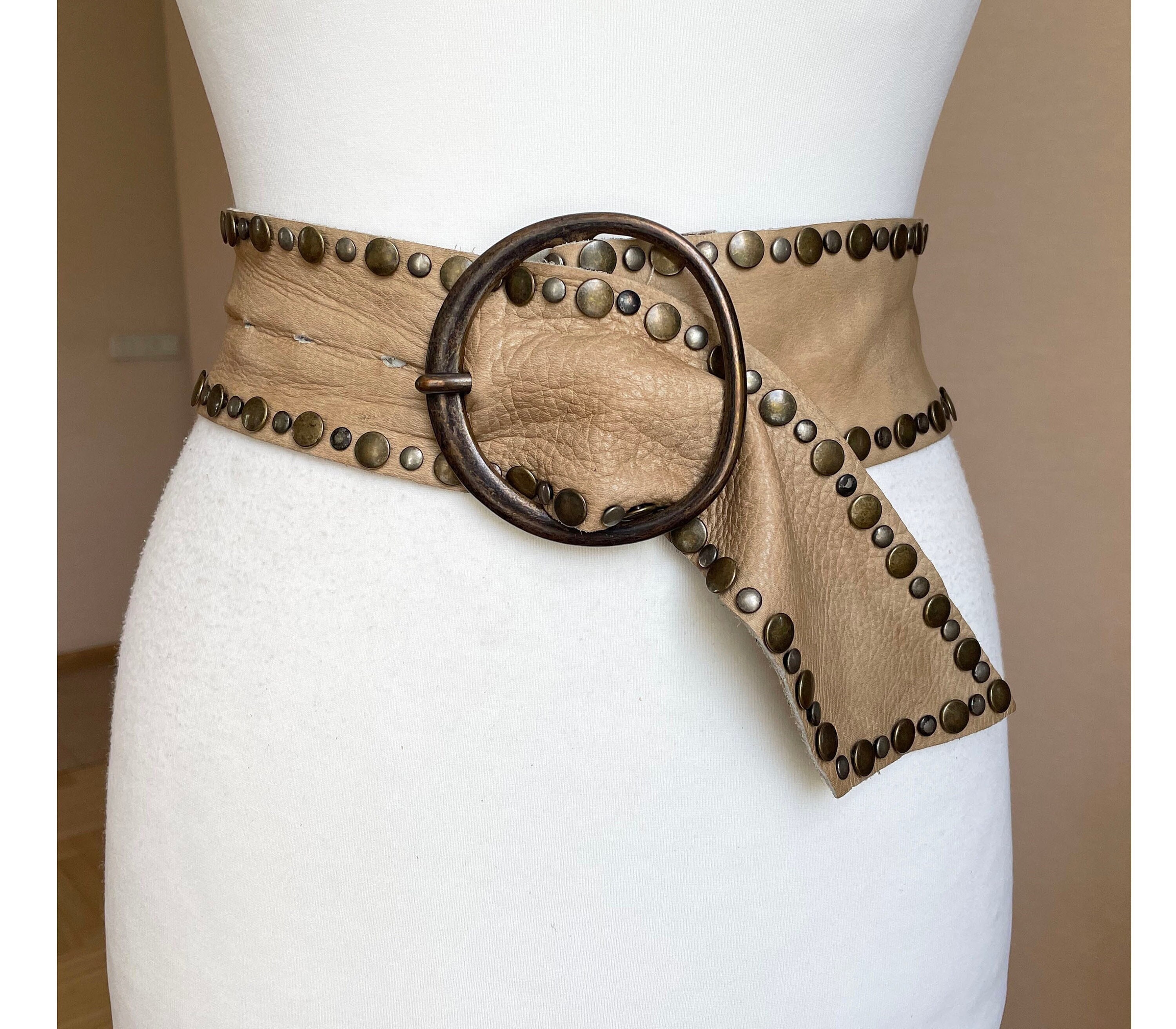 ARIDZA BROSS Vintage France Extra Wide Beige Soft Leather 