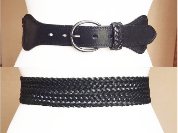 Vintage Black Boho 5cm/2" Wide Woven Braided Leat… - image 2