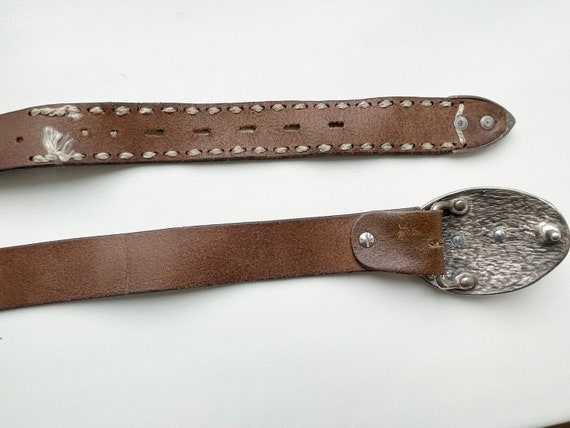 Vintage 2XL 3XL size Brown Leather belt with Elep… - image 8