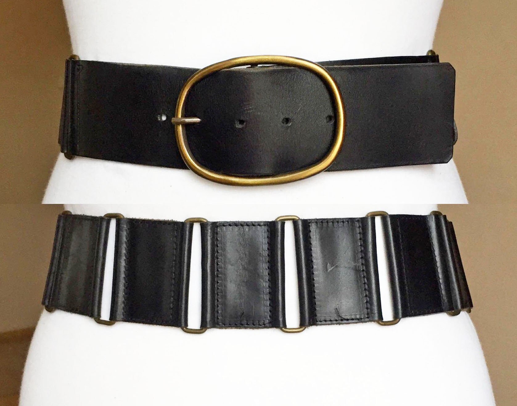 Vintage Plum Brown Grommets Soft Leather Belt Solid Brass Buckle