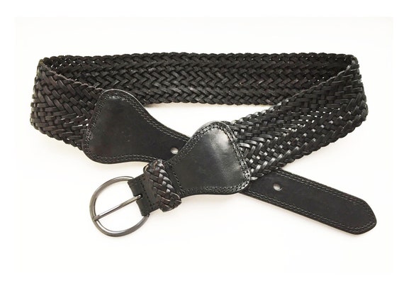 Vintage Black Boho 5cm/2" Wide Woven Braided Leat… - image 1