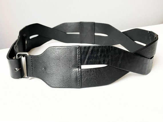 Steps Vintage Wide Black high Low Waist Leather b… - image 3