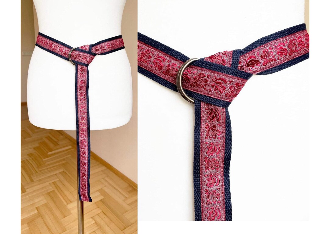 Medieval Viking Jacquard Ribbon on Blue Cotton Belt Metal D-rings - Etsy