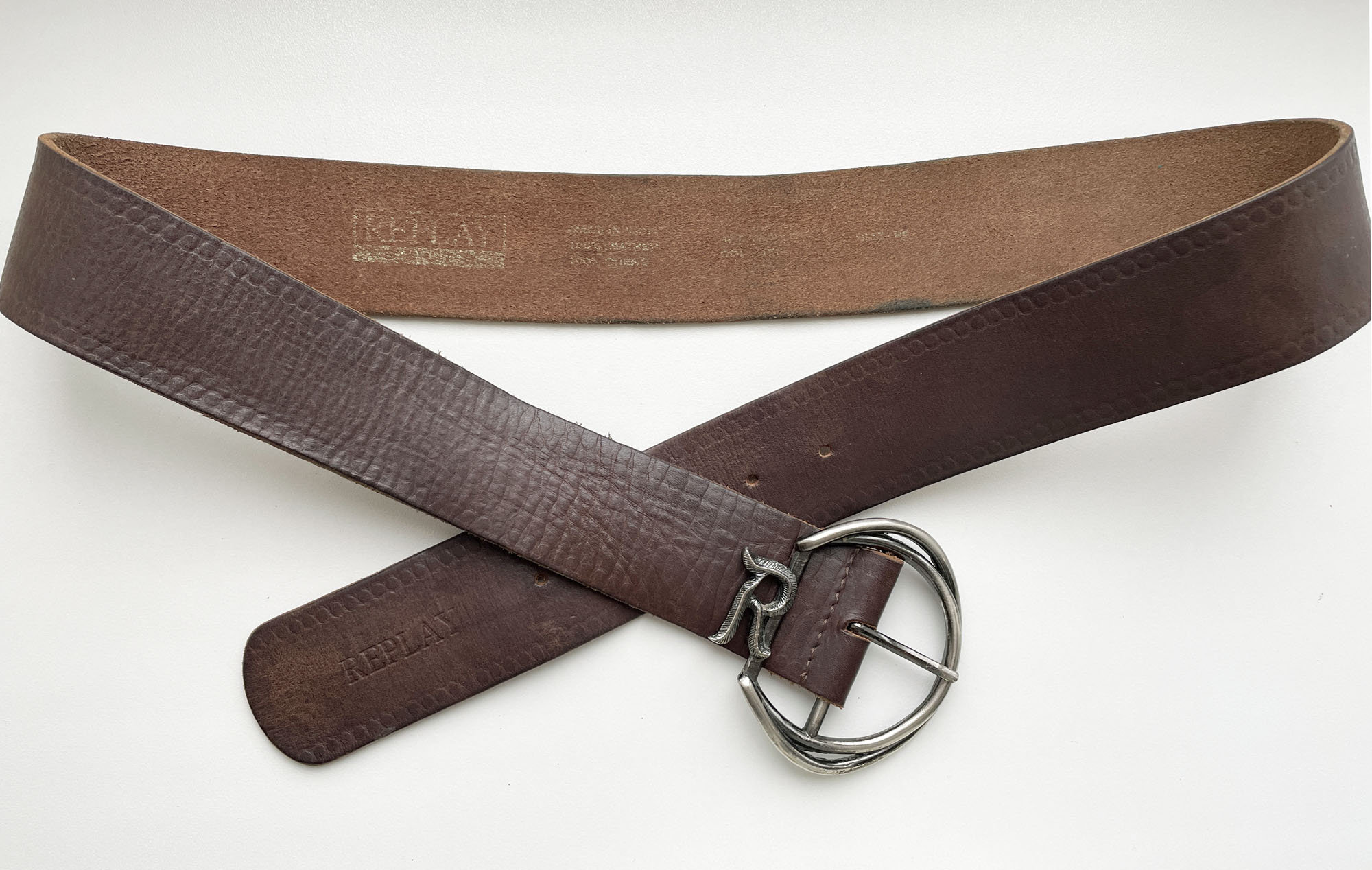 Replay Vintage Italienischer Brauner Leder Gürtel, 92-102 cm, 36-40