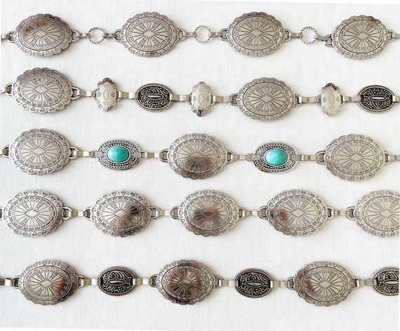 Western Concho Silver-Tone Drop Belt - Silver Tony Lama Silver Concho Western Chain Belt | Pinto Ranch main image 2