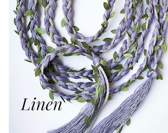 LINEN Handfasting Cord Braided with Green leaves, Hand fasting Ceremony