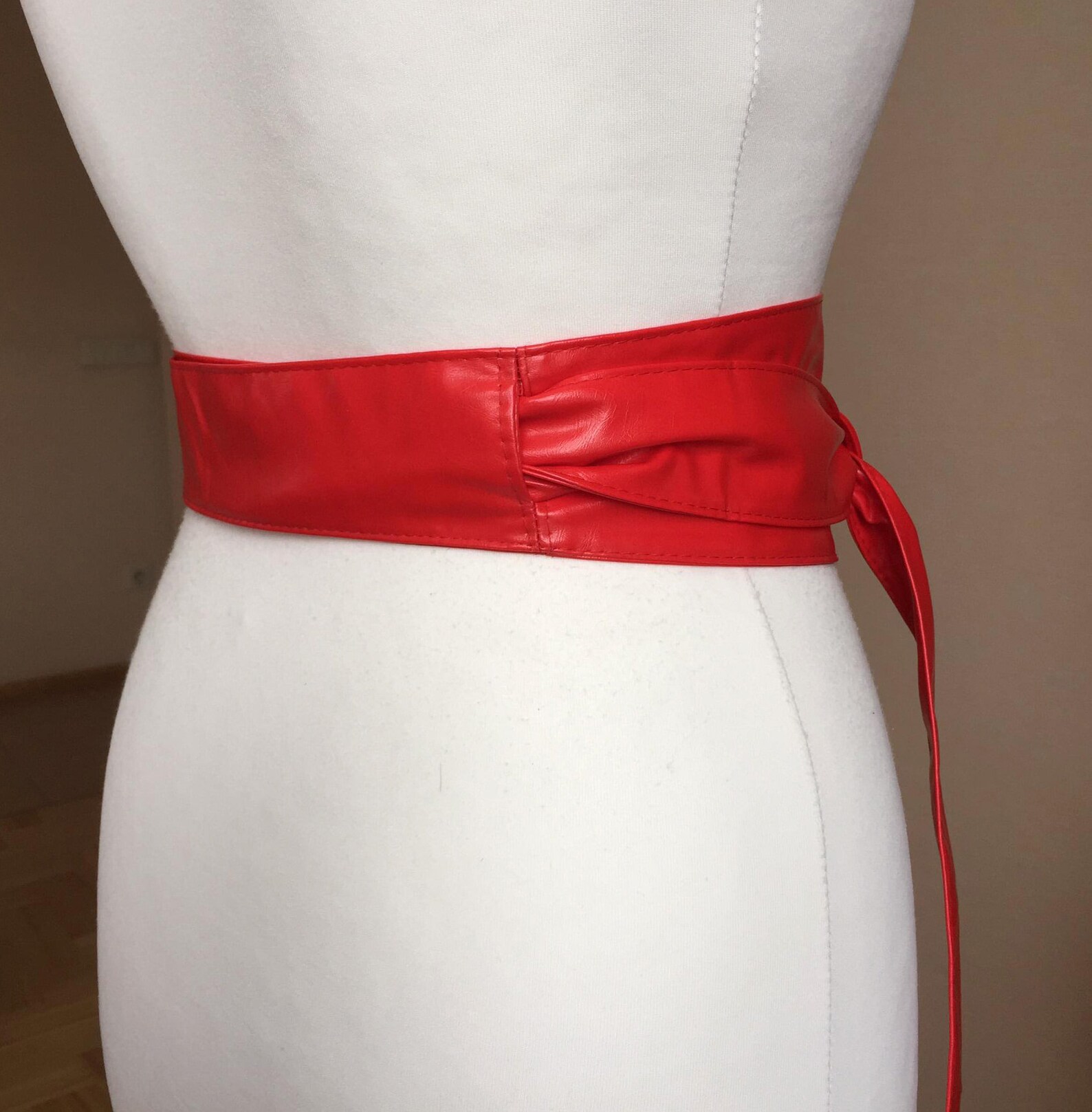 Vintage M/L Red OBI Belt Vegan Sash Belt Women Wide Cinch belt | Etsy