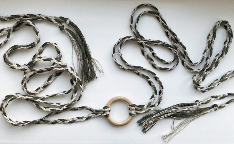 Linen Belt Extra Long Hand Braided Medieval Viking Belt, Birch Wood ...