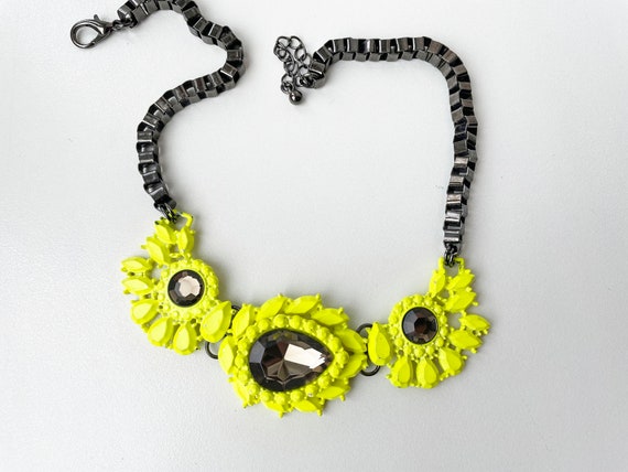 Vintage Bright Lemon Yellow Heavy Necklace Choker - image 1
