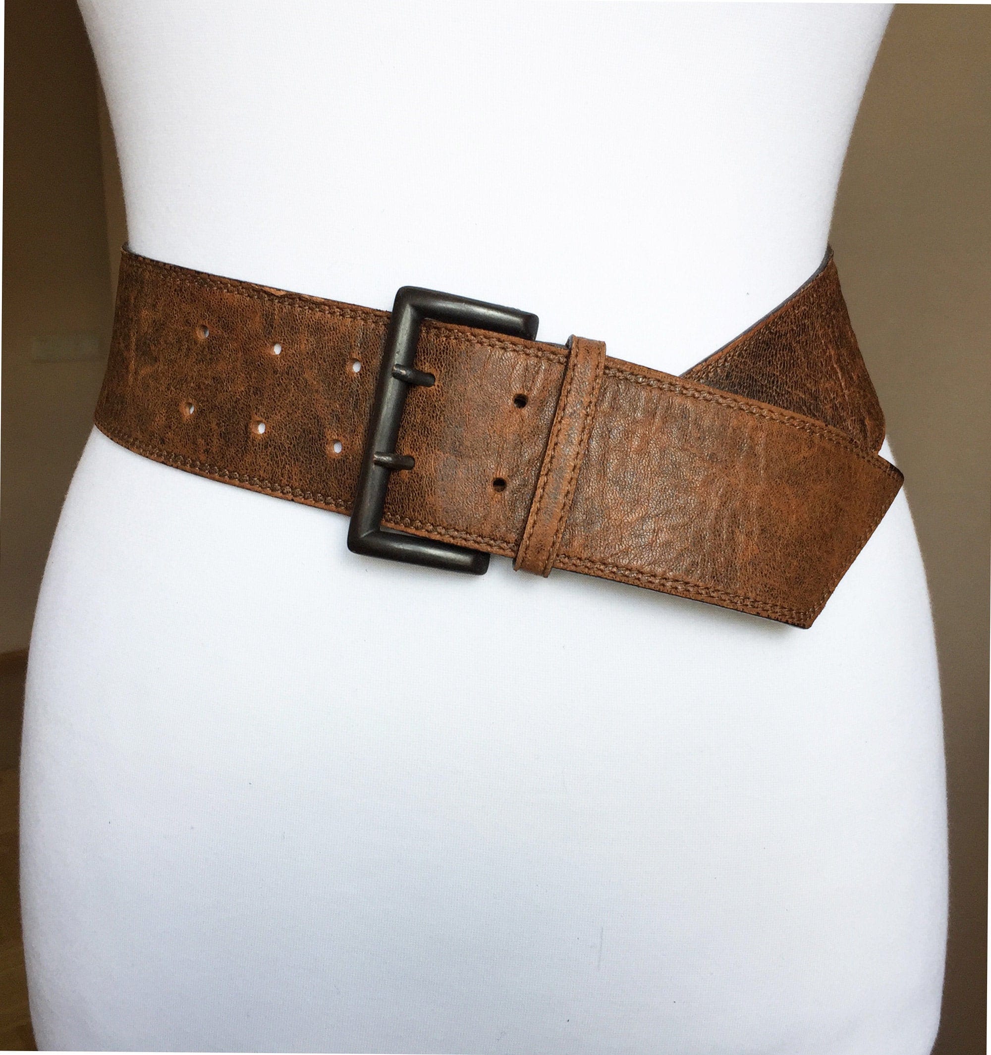 Vintage Wide Brown Waist Leather belt 7585 cm 2934 Etsy