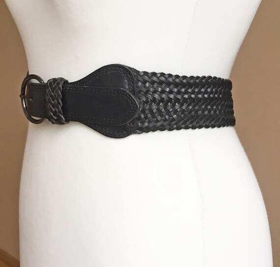 Vintage Black Boho 5cm/2" Wide Woven Braided Leat… - image 4