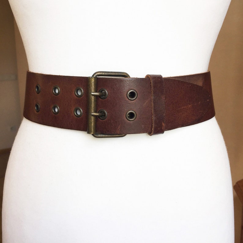 Vintage 80s Thick Distressed Leather Belt Women Brown Wide Etsy
