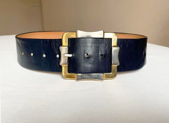 50s 60s Vintage Retro Dark Navy Blue Waist Leather be… - Gem