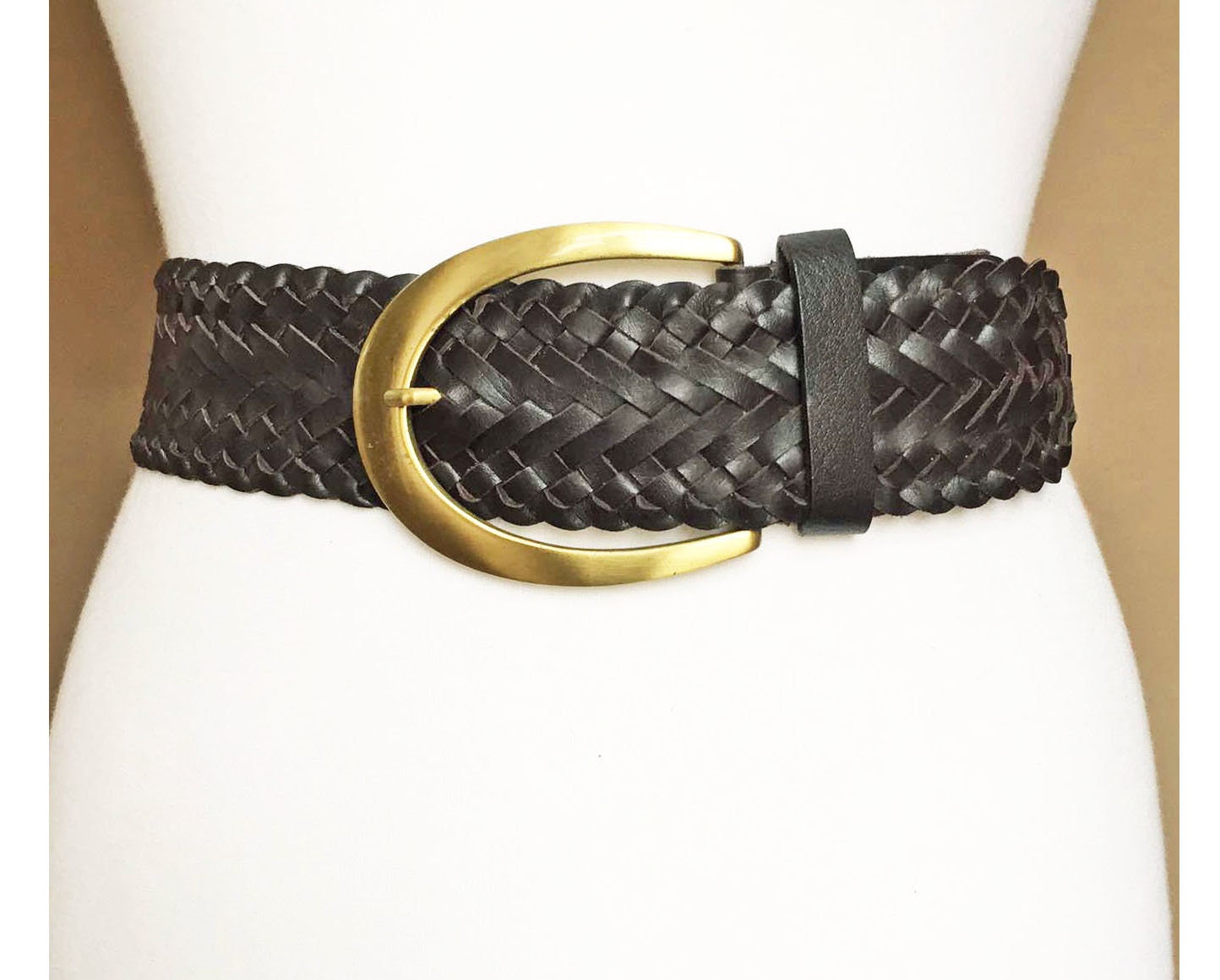 Esprit Vintage Breiter gewebter dunkelbrauner geflochtener Ledergürtel,  Größe L XL