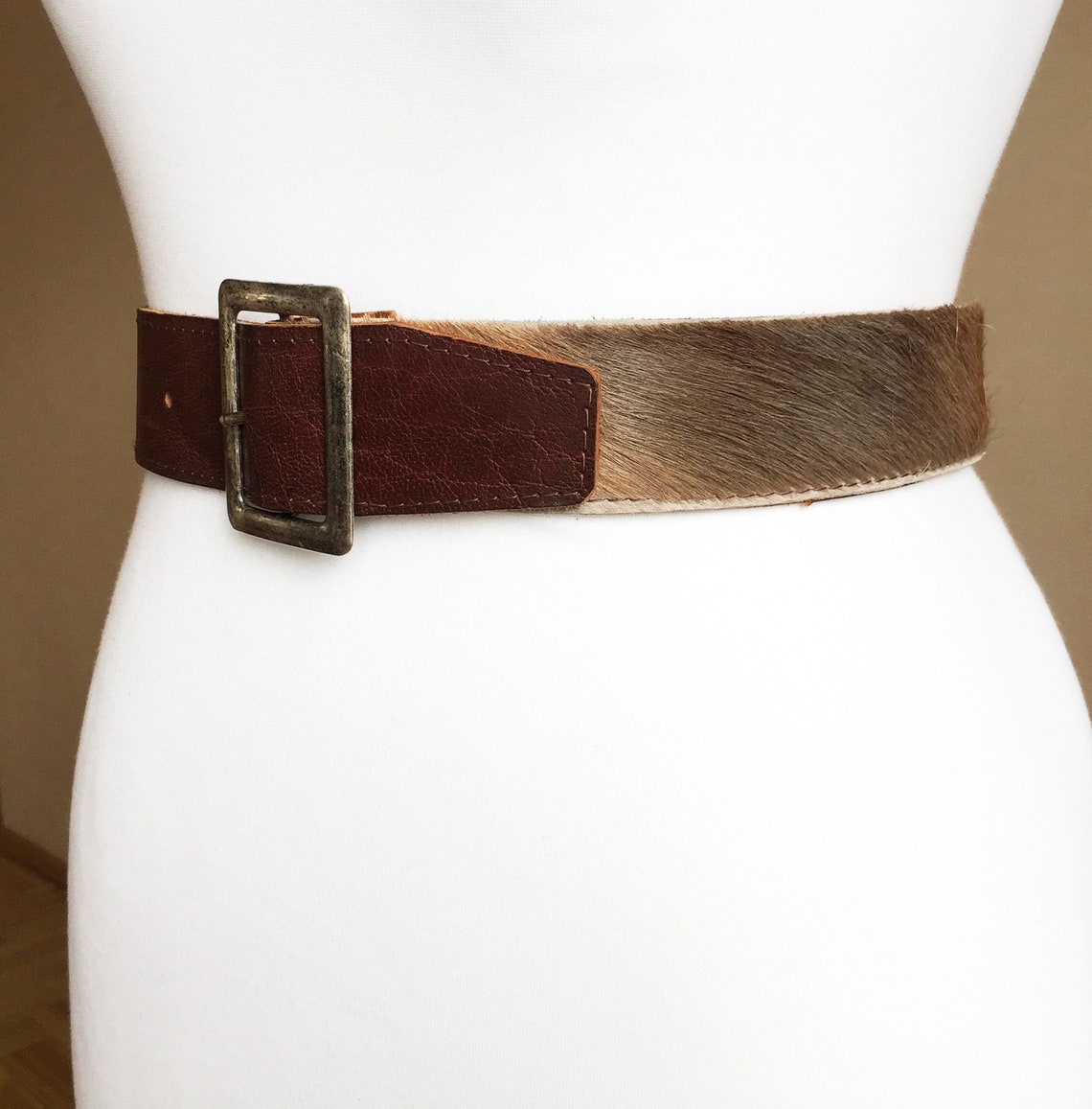 Vintage L/XL Cow Hair Leather belt Women Wide Brown Thick | Etsy
