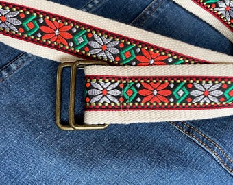 Bohemian Jacquard Ribbon Belt. Fabric Floral Jeans Belt  display picture 2