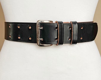 Vintage Thick Leather Double Prong Dark Brown belt, 35-41", 90-105 cm