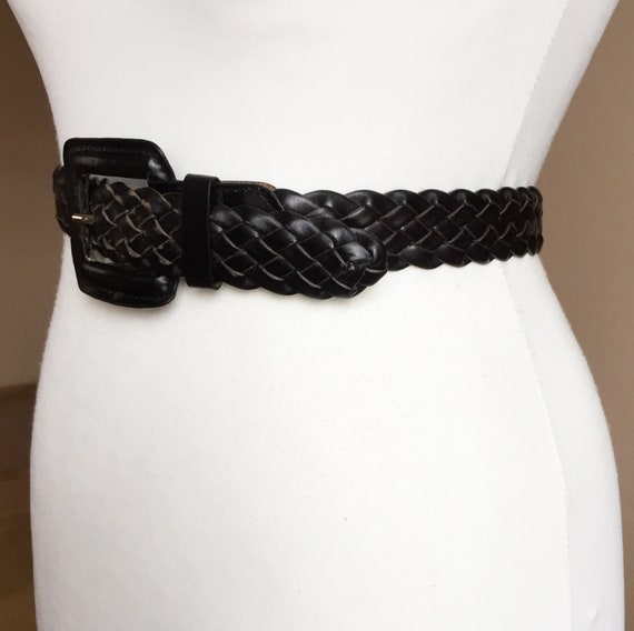 Vintage L XL Woven Black Braided Leather belt - image 2