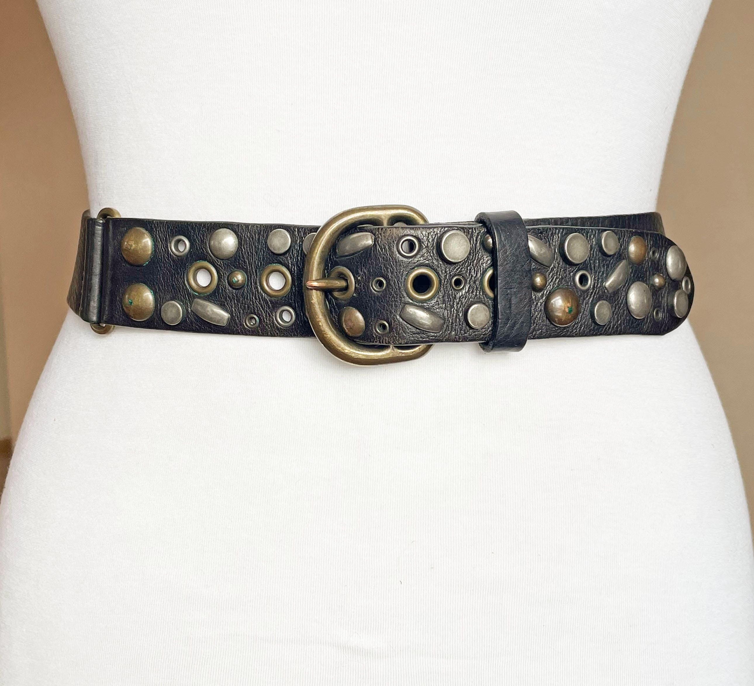 ❤️ DIESEL Black Leather studded Belt with Bronze Accents Women main image 4