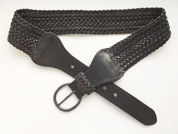 Vintage Black Boho 5cm/2" Wide Woven Braided Leat… - image 6