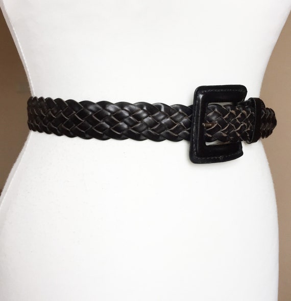 Vintage L XL Woven Black Braided Leather belt - image 4