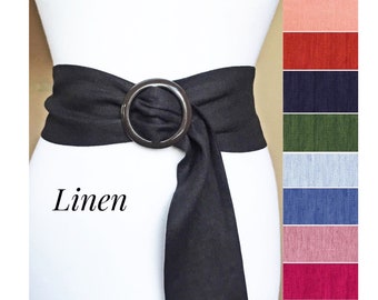 Linen belt 3.5"/ 9cm Wide 100-180cm/ 39-70" Long Natural Linen Fashion Dress Belt Linen Dress Belt