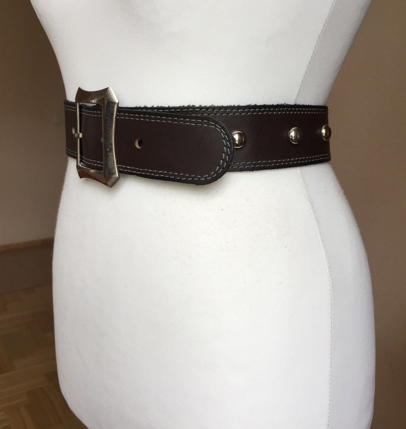 Vintage Spanish m/l Brown Studded Leather Waist belt 8090 Etsy