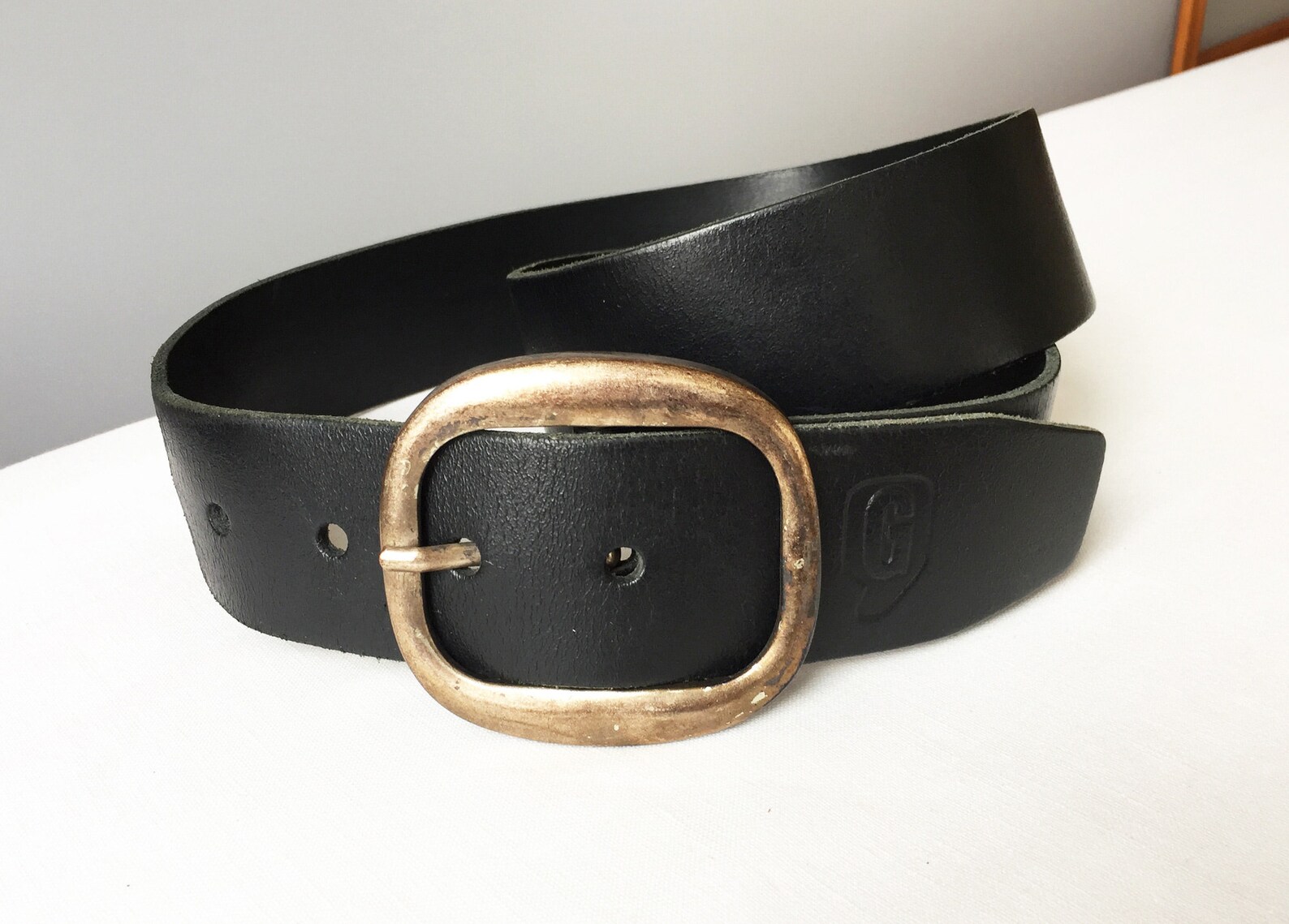 90s L/XL Black Thick Leather Waist Belt 90102 cm Etsy