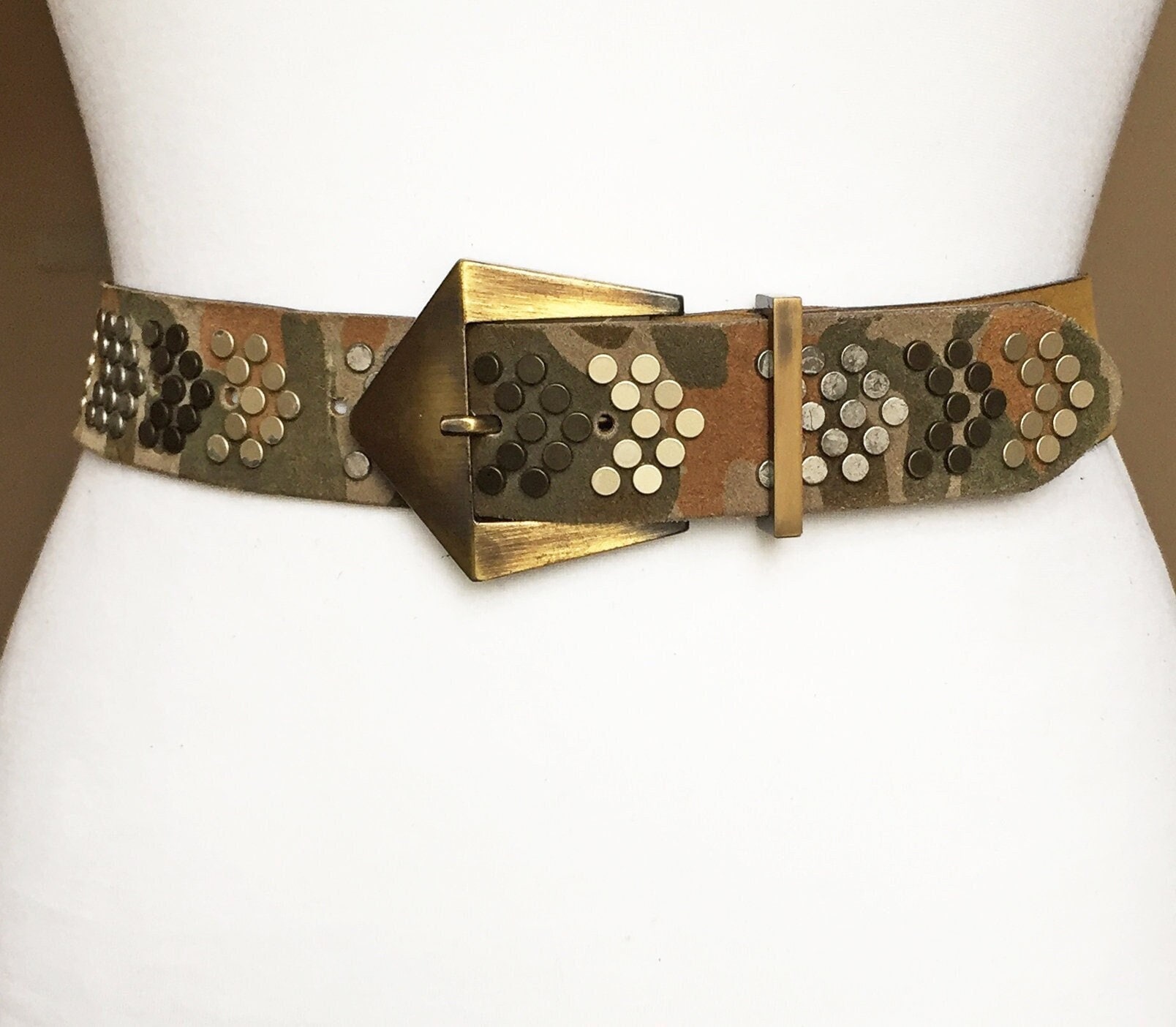 Nanni Brown & beige genuine leather studded belt made in Italy size 34/85 Small NANNI 34 Size Belts for Women for sale | eBay main image 2