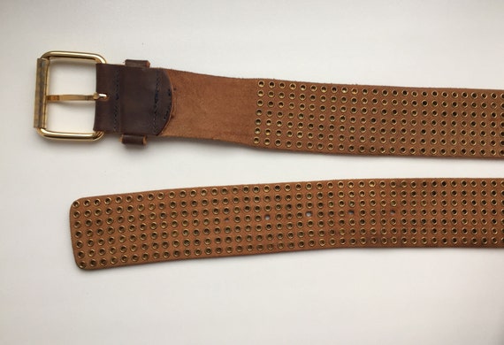 Vintage Closed Studded Brown Soft Leather Belt, 75-85cm/ 29