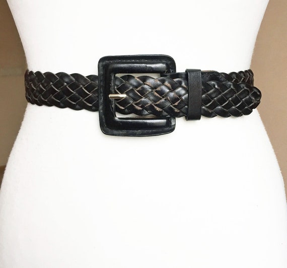 Vintage L XL Woven Black Braided Leather belt - image 1