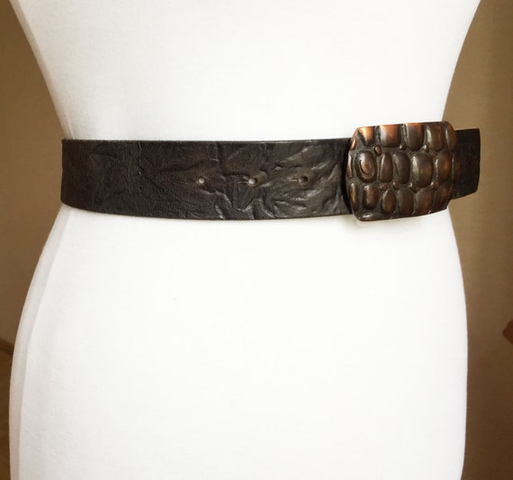 Just Cavalli Vintage Brown Embossed Leather belt … - image 6