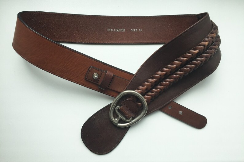 Vintage Brown Leather Belt Women Wide Waist leather belt Etsy