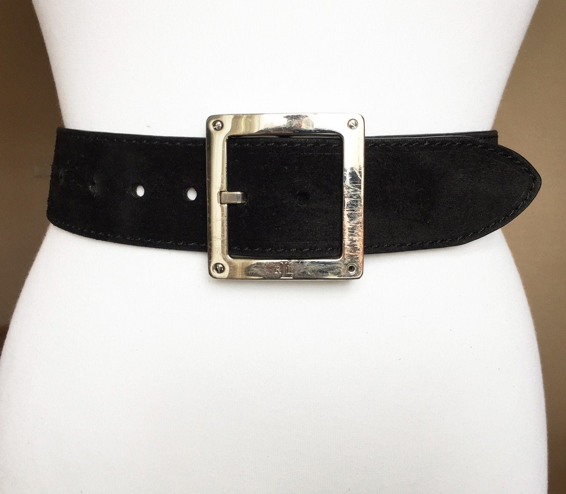 Vintage Ralph Lauren Black Suede Leather belt Large Women | Etsy